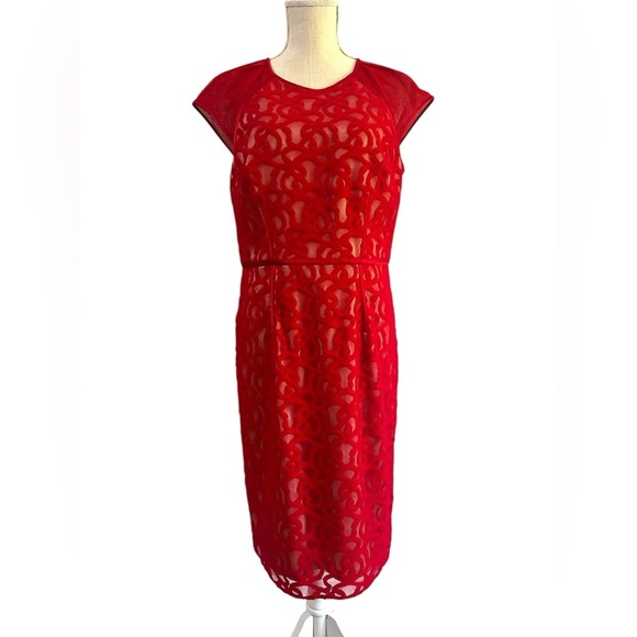Adrianna Papell Dresses & Skirts - Adrianna Papell Red Sheath Midi Dress with Cap Sleeves